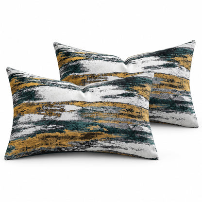 Teal and Gold Abstract Jacquard Pillow Covers - Abstract Jacquard