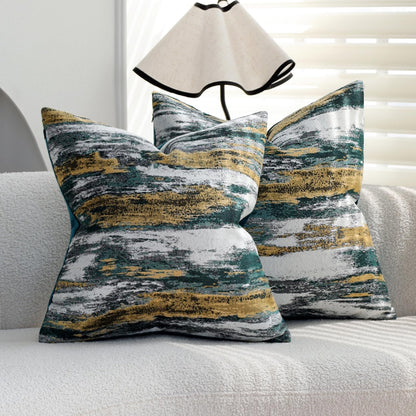 Teal and Gold Abstract Jacquard Pillow Covers - Abstract Jacquard