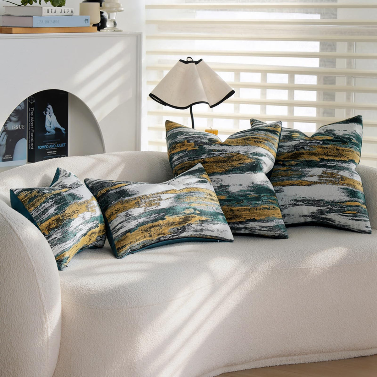 Teal and Gold Abstract Jacquard Pillow Covers - Abstract Jacquard