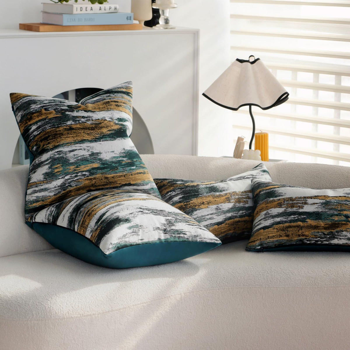 Teal and Gold Abstract Jacquard Pillow Covers - Abstract Jacquard