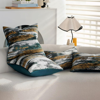 Teal and Gold Abstract Jacquard Pillow Covers - Abstract Jacquard