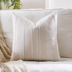 Embroidered Cotton-Blend Pillow Covers - Beige White