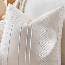 Embroidered Cotton-Blend Pillow Covers - Beige White