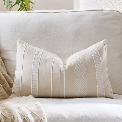 Embroidered Cotton-Blend Pillow Covers - Beige White