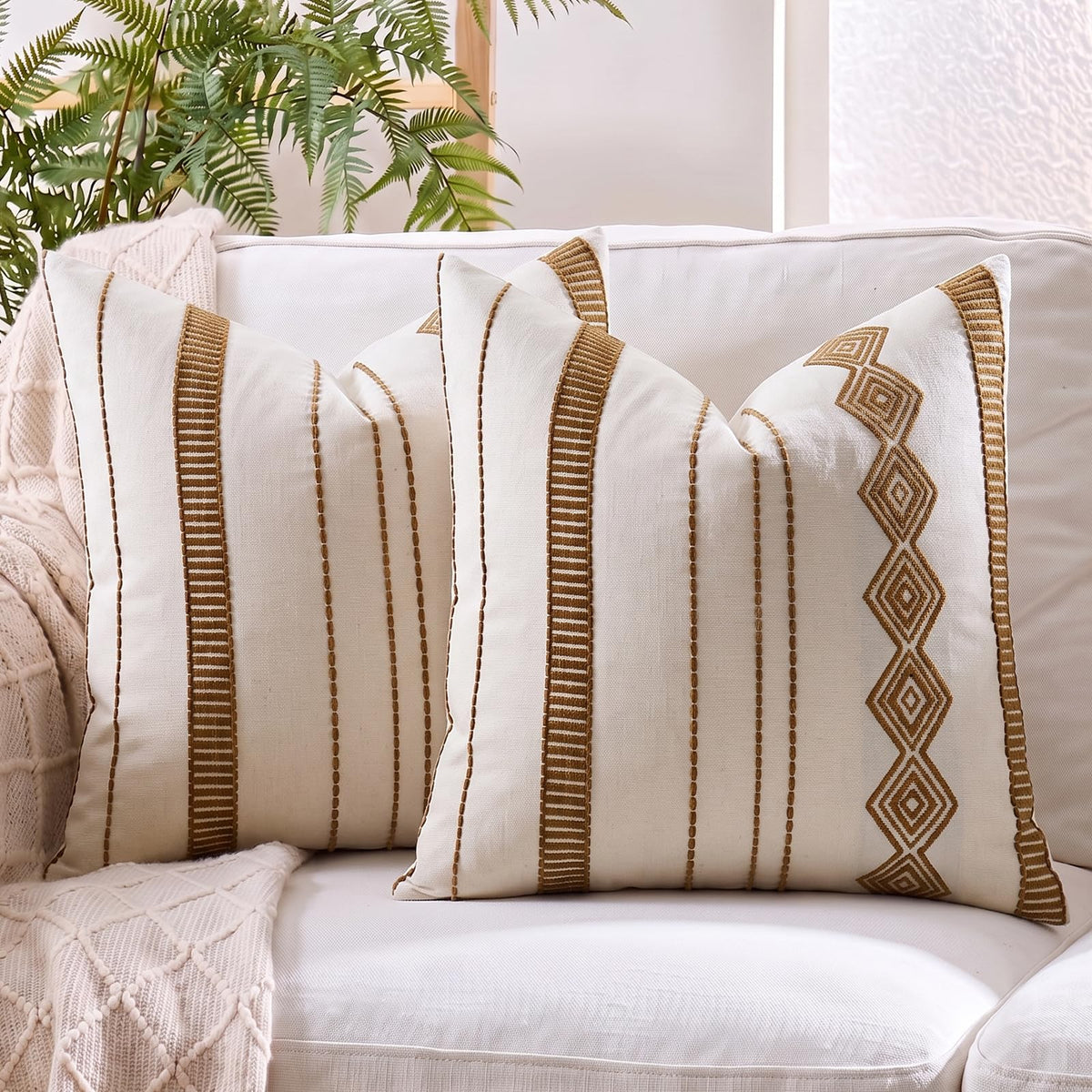 Embroidered Cotton-Blend Pillow Covers - Mustard Yellow