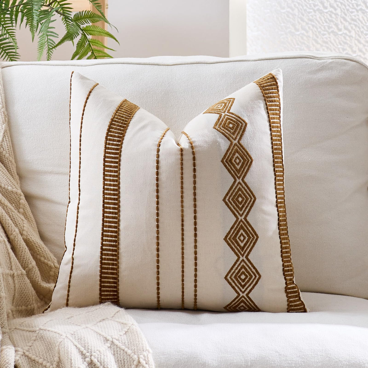 Embroidered Cotton-Blend Pillow Covers - Mustard Yellow