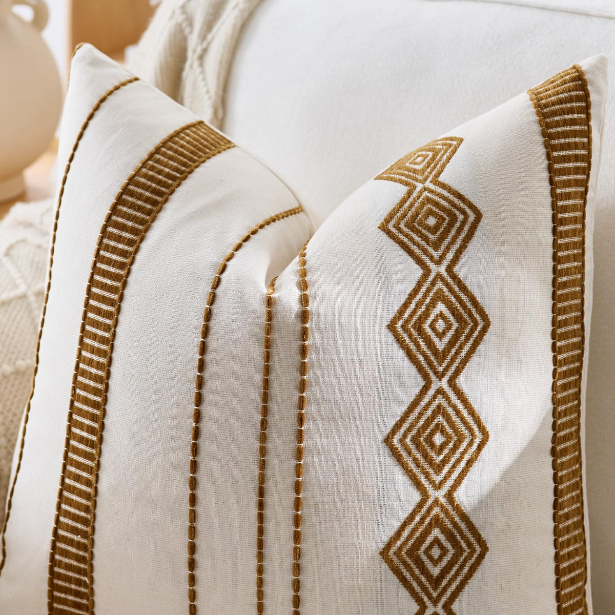Embroidered Cotton-Blend Pillow Covers - Mustard Yellow