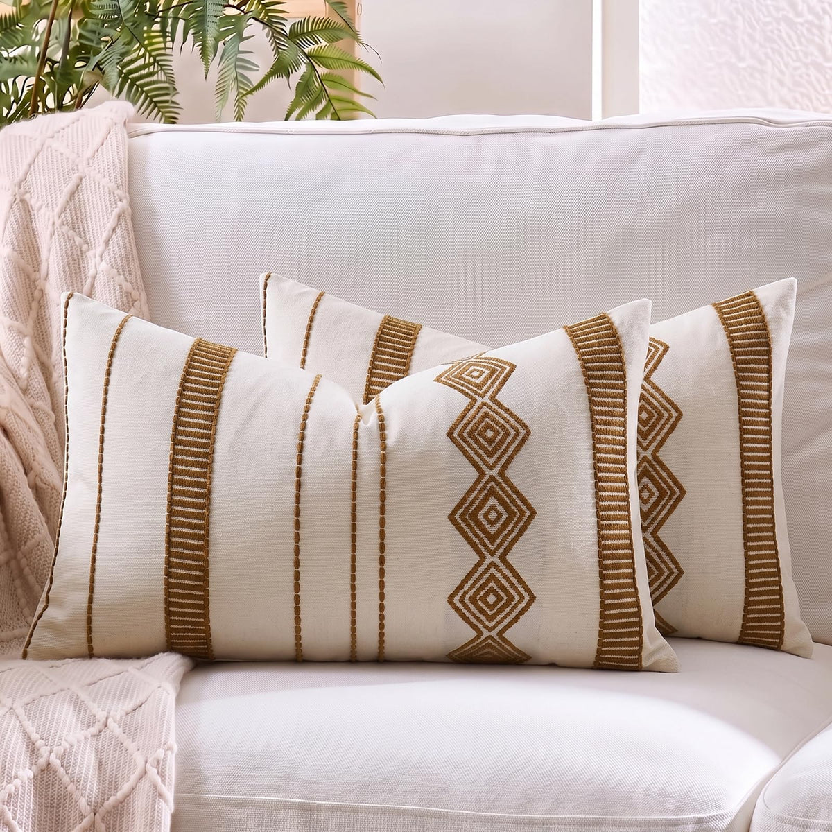 Embroidered Cotton-Blend Pillow Covers - Mustard Yellow