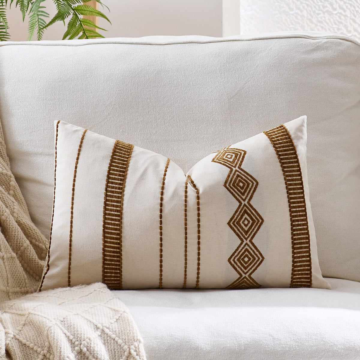 Embroidered Cotton-Blend Pillow Covers - Mustard Yellow