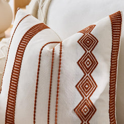 Embroidered Cotton-Blend Pillow Covers - Rust