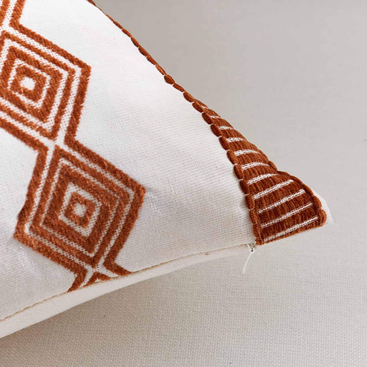 Embroidered Cotton-Blend Pillow Covers - Rust