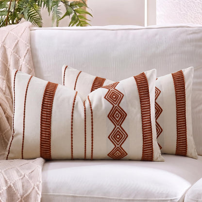 Embroidered Cotton-Blend Pillow Covers - Rust