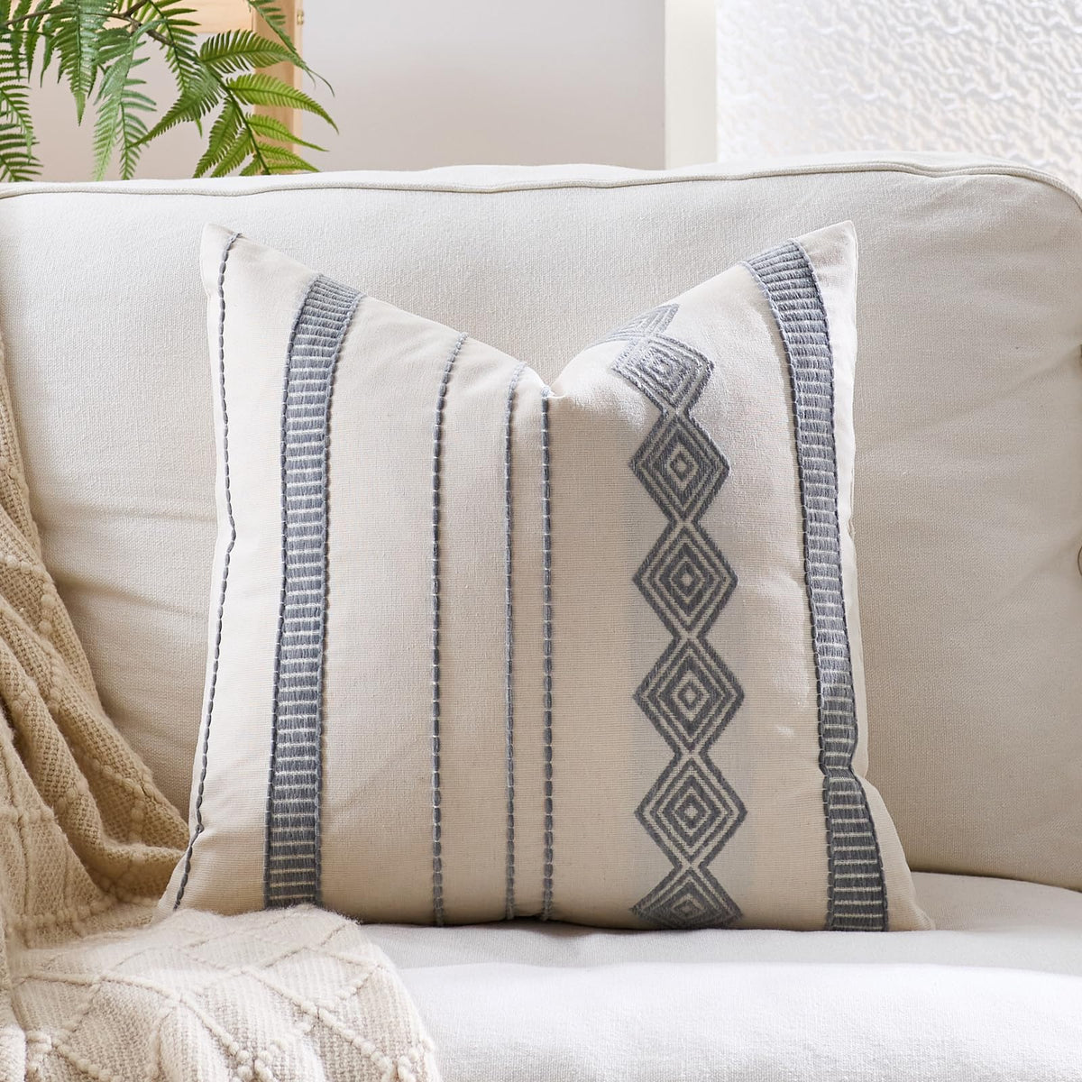 Embroidered Cotton-Blend Pillow Covers - Blue Grey