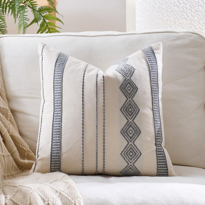 Embroidered Cotton-Blend Pillow Covers - Blue Grey