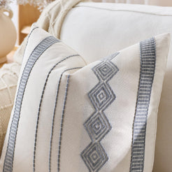 Embroidered Cotton-Blend Pillow Covers - Blue Grey