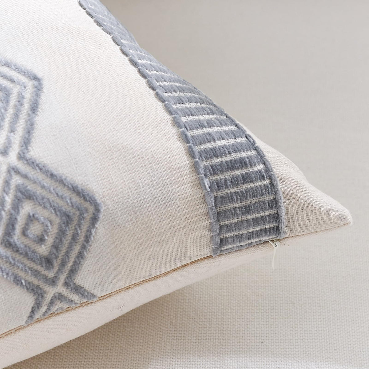 Embroidered Cotton-Blend Pillow Covers - Blue Grey