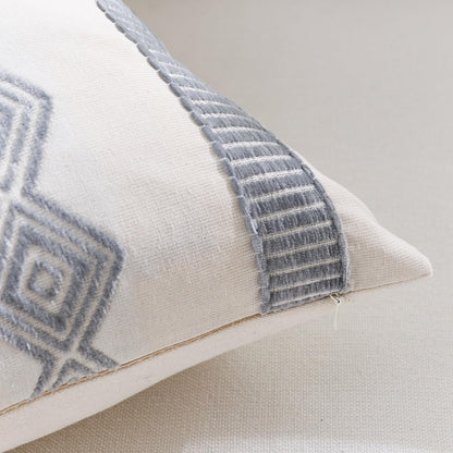 Embroidered Cotton-Blend Pillow Covers - Blue Grey