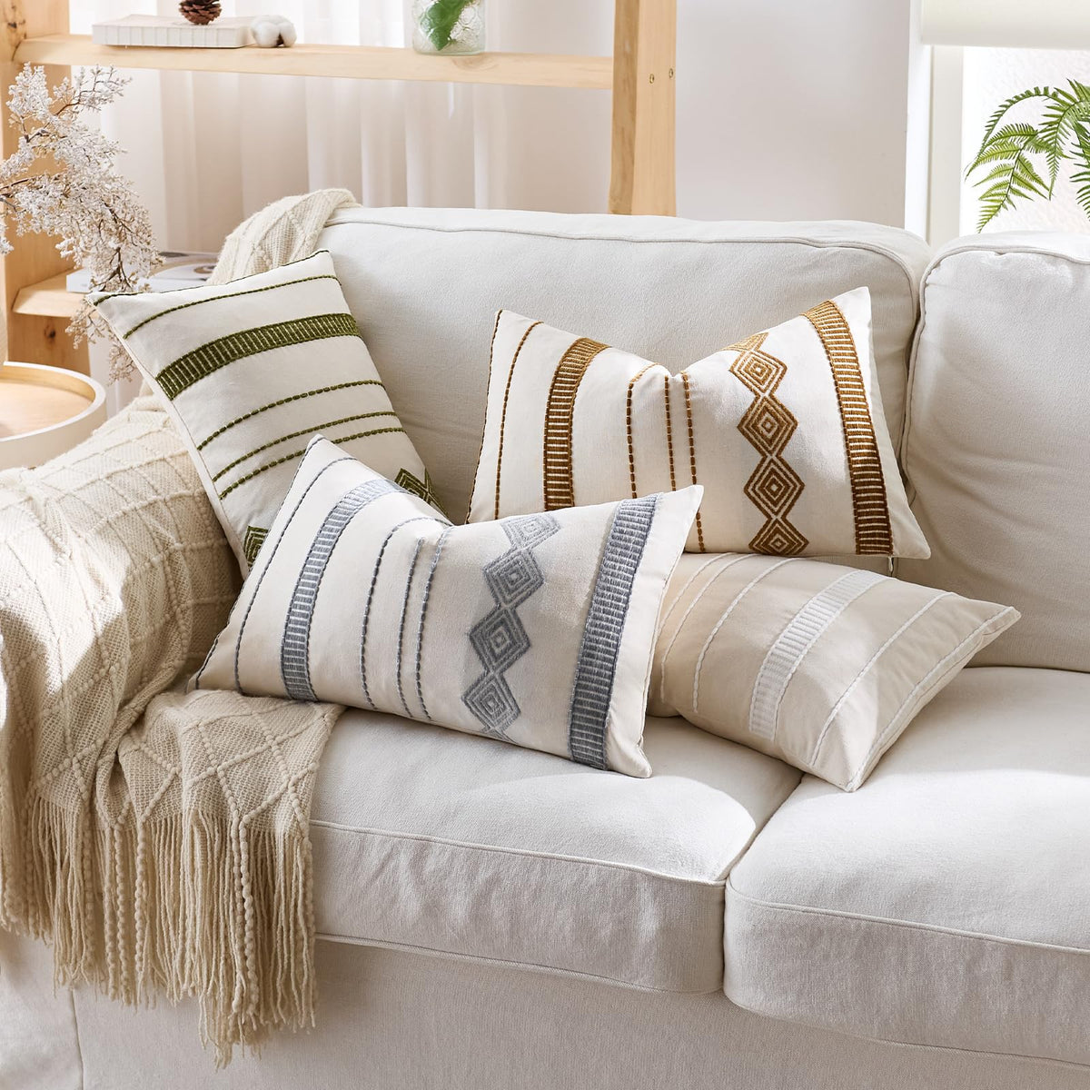 Embroidered Cotton-Blend Pillow Covers - Blue Grey