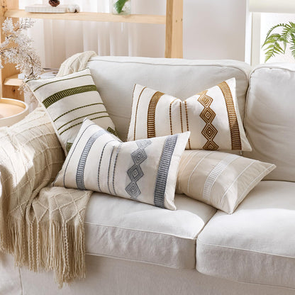 Embroidered Cotton-Blend Pillow Covers - Blue Grey