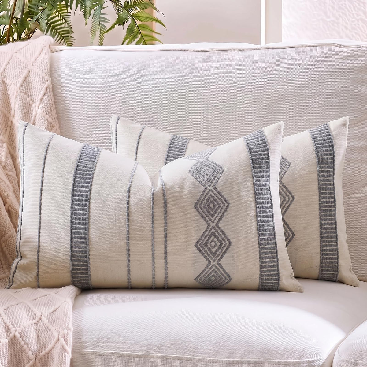 Embroidered Cotton-Blend Pillow Covers - Blue Grey