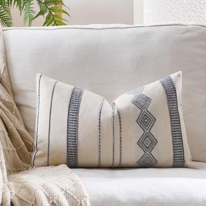 Embroidered Cotton-Blend Pillow Covers - Blue Grey