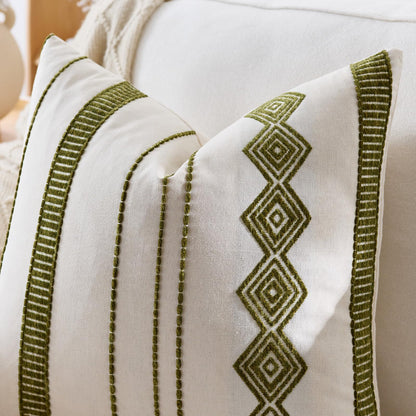 Embroidered Cotton-Blend Pillow Covers - Olive Green