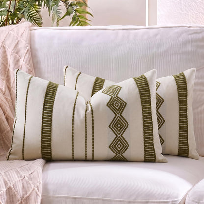Embroidered Cotton-Blend Pillow Covers - Olive Green