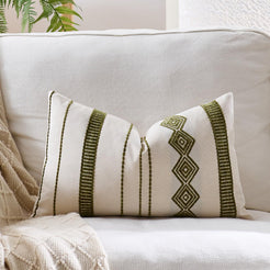 Embroidered Cotton-Blend Pillow Covers - Olive Green