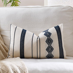 Embroidered Cotton-Blend Pillow Covers - Navy Blue