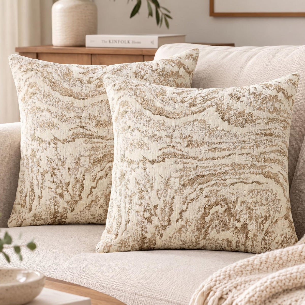 Abstract Marble Chenille Pillow Covers - Beige