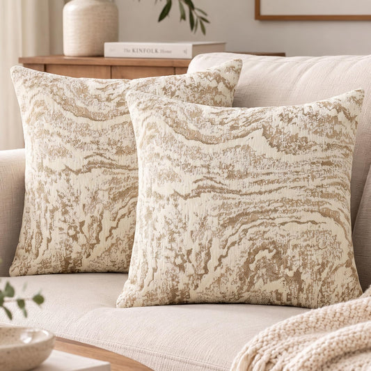Abstract Marble Chenille Pillow Covers - Beige