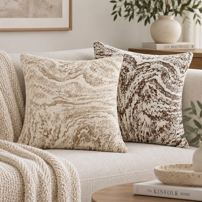 Abstract Marble Chenille Pillow Covers - Beige