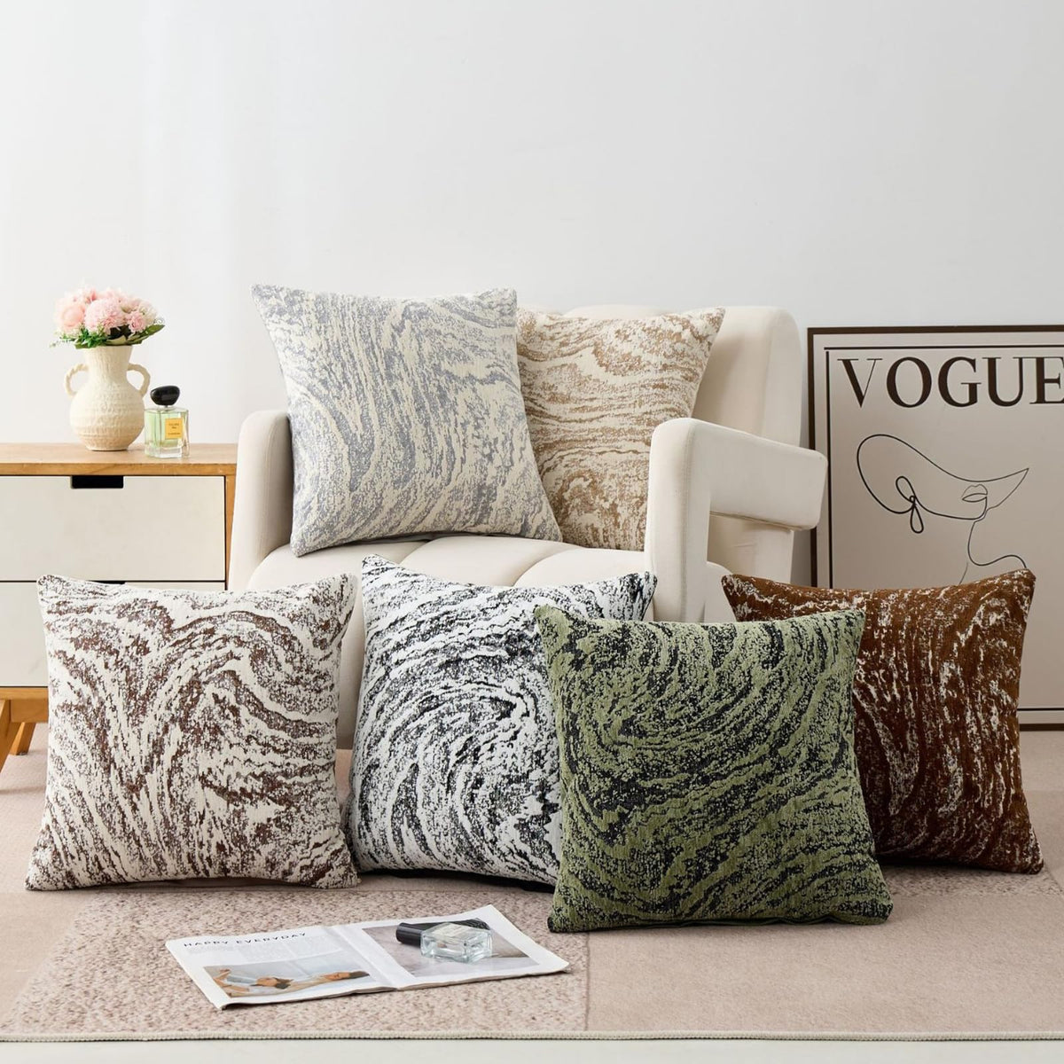 Abstract Marble Chenille Pillow Covers - Beige