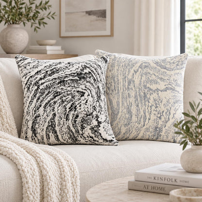 Abstract Marble Chenille Pillow Covers - Grey