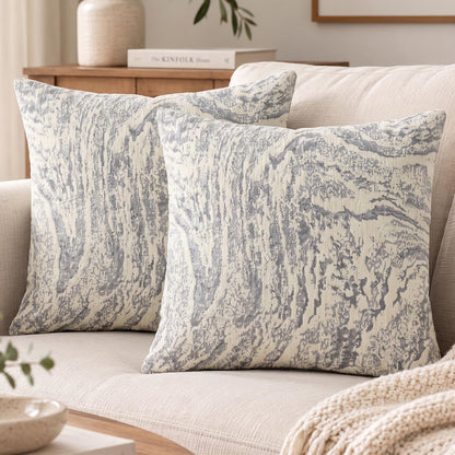 Abstract Marble Chenille Pillow Covers - Grey