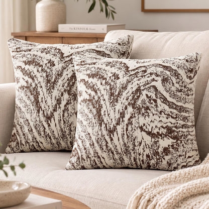 Abstract Marble Chenille Pillow Covers - Mocha