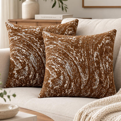 Abstract Marble Chenille Pillow Covers - Caramel