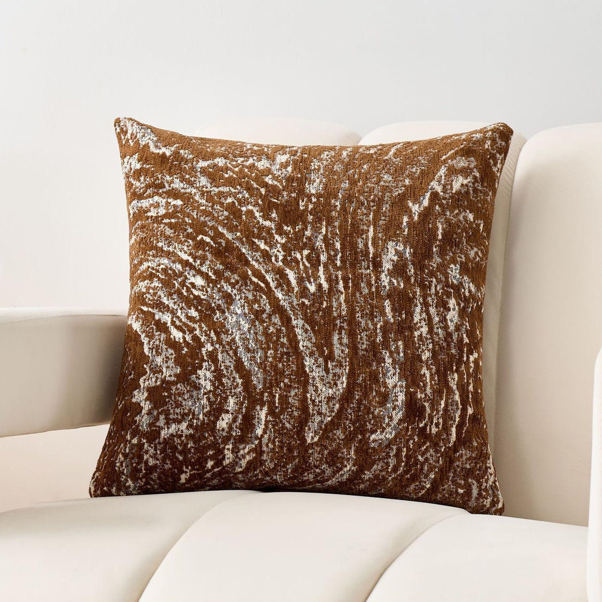 Abstract Marble Chenille Pillow Covers - Caramel