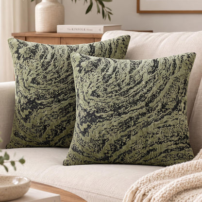 Abstract Marble Chenille Pillow Covers - Olive green