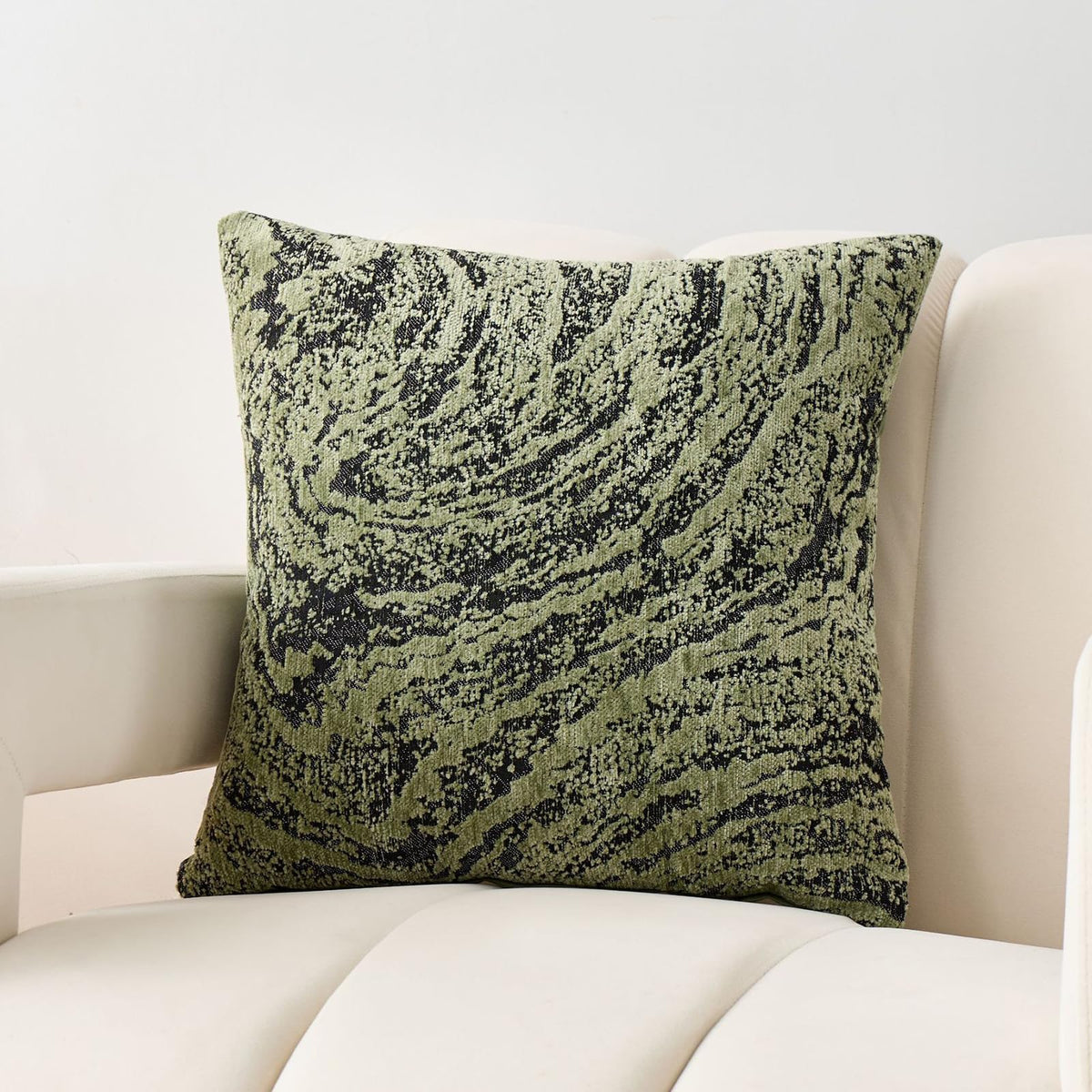 Abstract Marble Chenille Pillow Covers - Olive green
