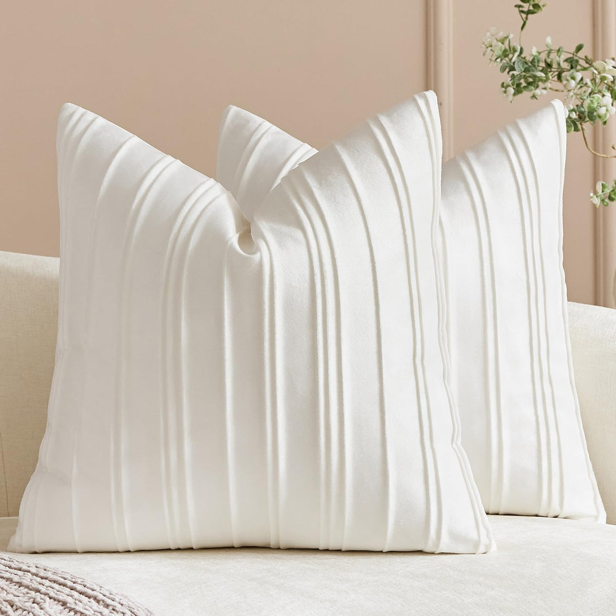 Pinch-Pleat Velvet Pillow Covers - White