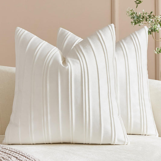 Pinch-Pleat Velvet Pillow Covers - White