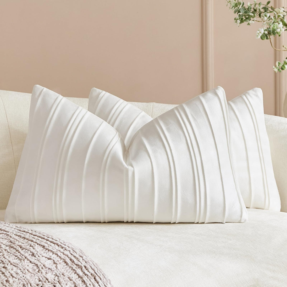 Pinch-Pleat Velvet Pillow Covers - White