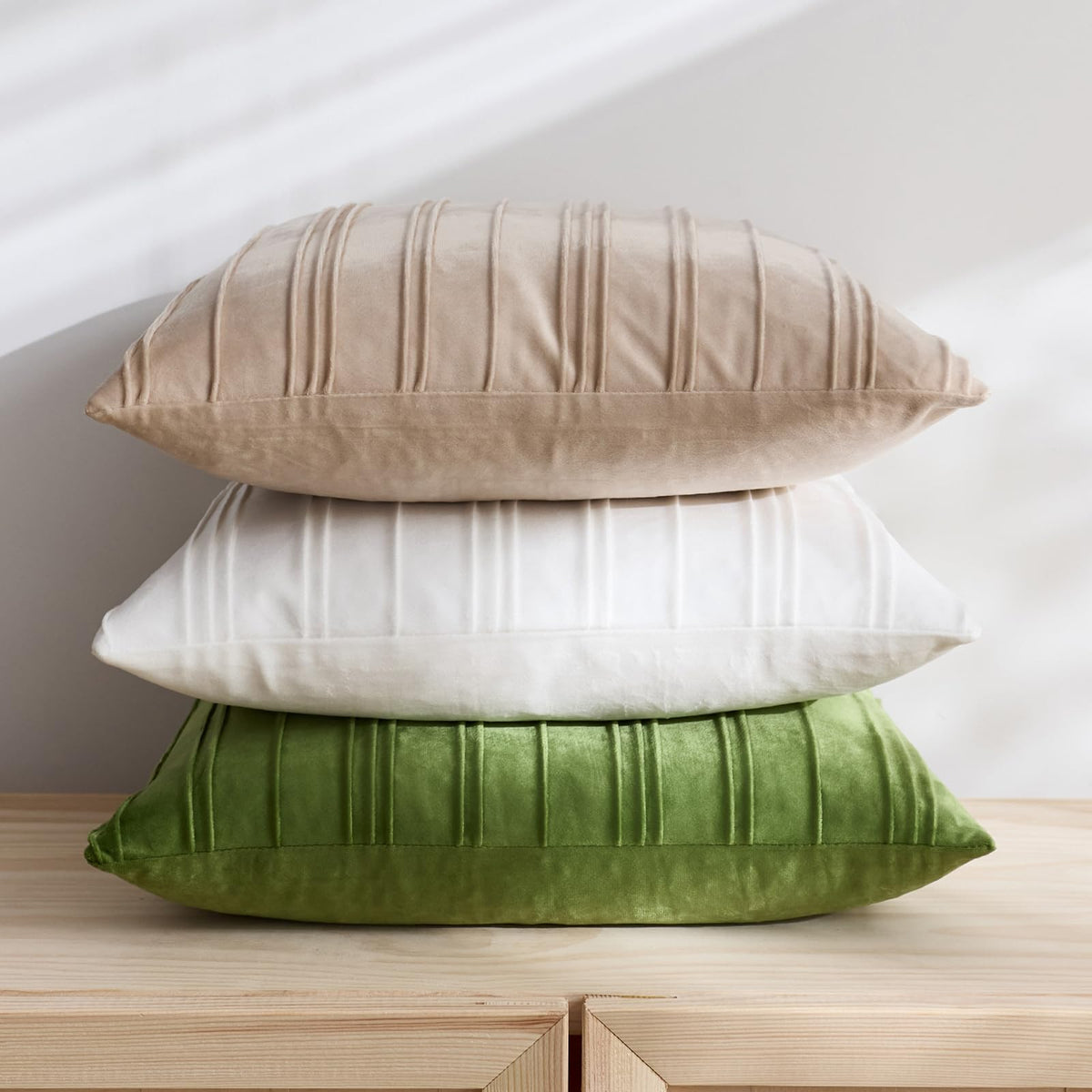 Pinch-Pleat Velvet Pillow Covers - White
