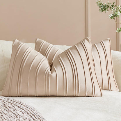 Pinch-Pleat Velvet Pillow Covers - Beige