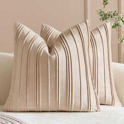 Pinch-Pleat Velvet Pillow Covers - Beige