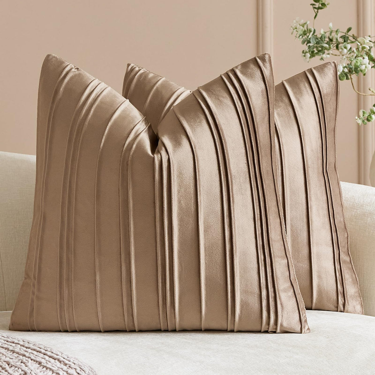 Pinch-Pleat Velvet Pillow Covers - Taupe
