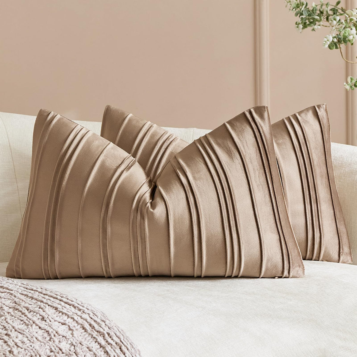 Pinch-Pleat Velvet Pillow Covers - Taupe
