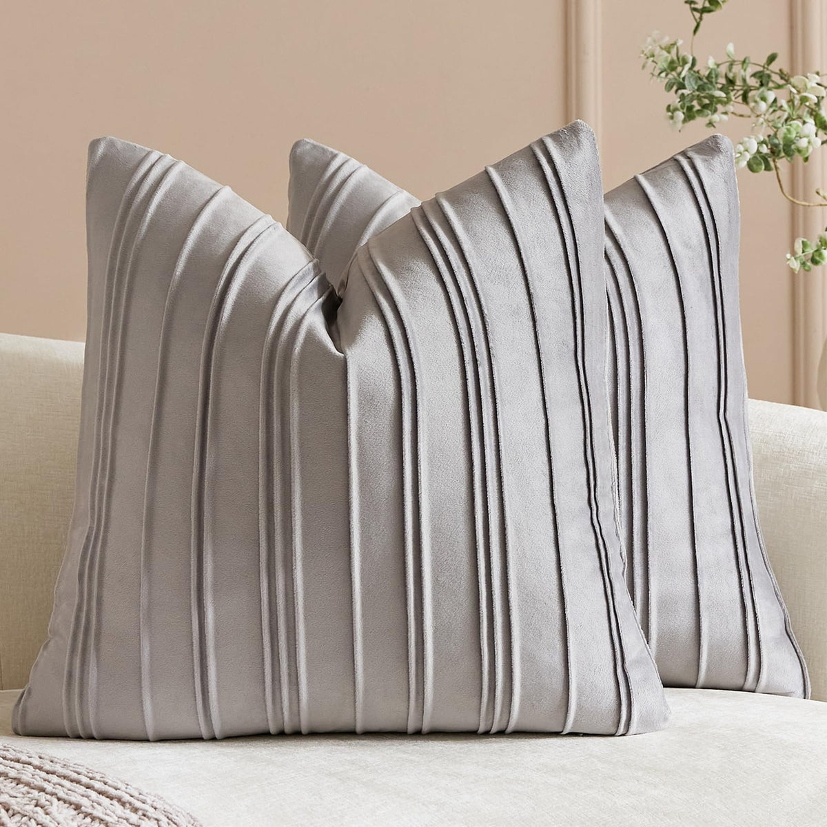 Pinch-Pleat Velvet Pillow Covers - Silver Grey