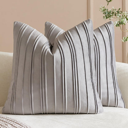 Pinch-Pleat Velvet Pillow Covers - Silver Grey